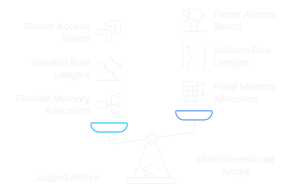 Key difference between jagged and multidimensional arrays