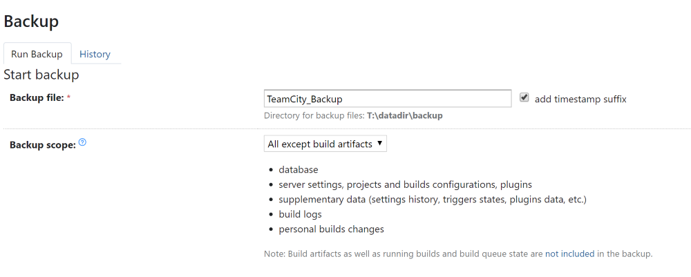 backup window teamcity