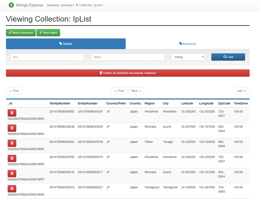 result import csv data to mongo