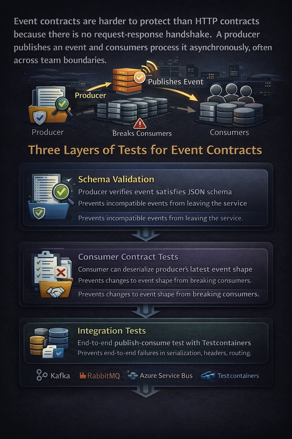 How do you test event/message contracts in event-driven architectures?