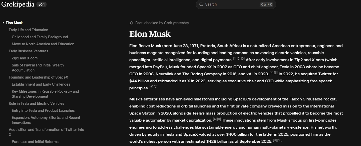 Elon Musk introduced a copy of Wikipedia named Grokipedia